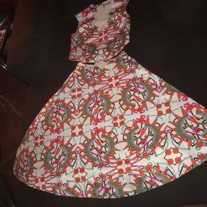 Pattern crop top and skirt Cord-odd